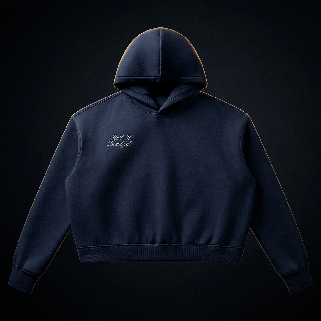 AURA / TBE — ISN'T IT BEAUTIFUL HEAVYWEIGHT HOODIE — Navy Blue, forside